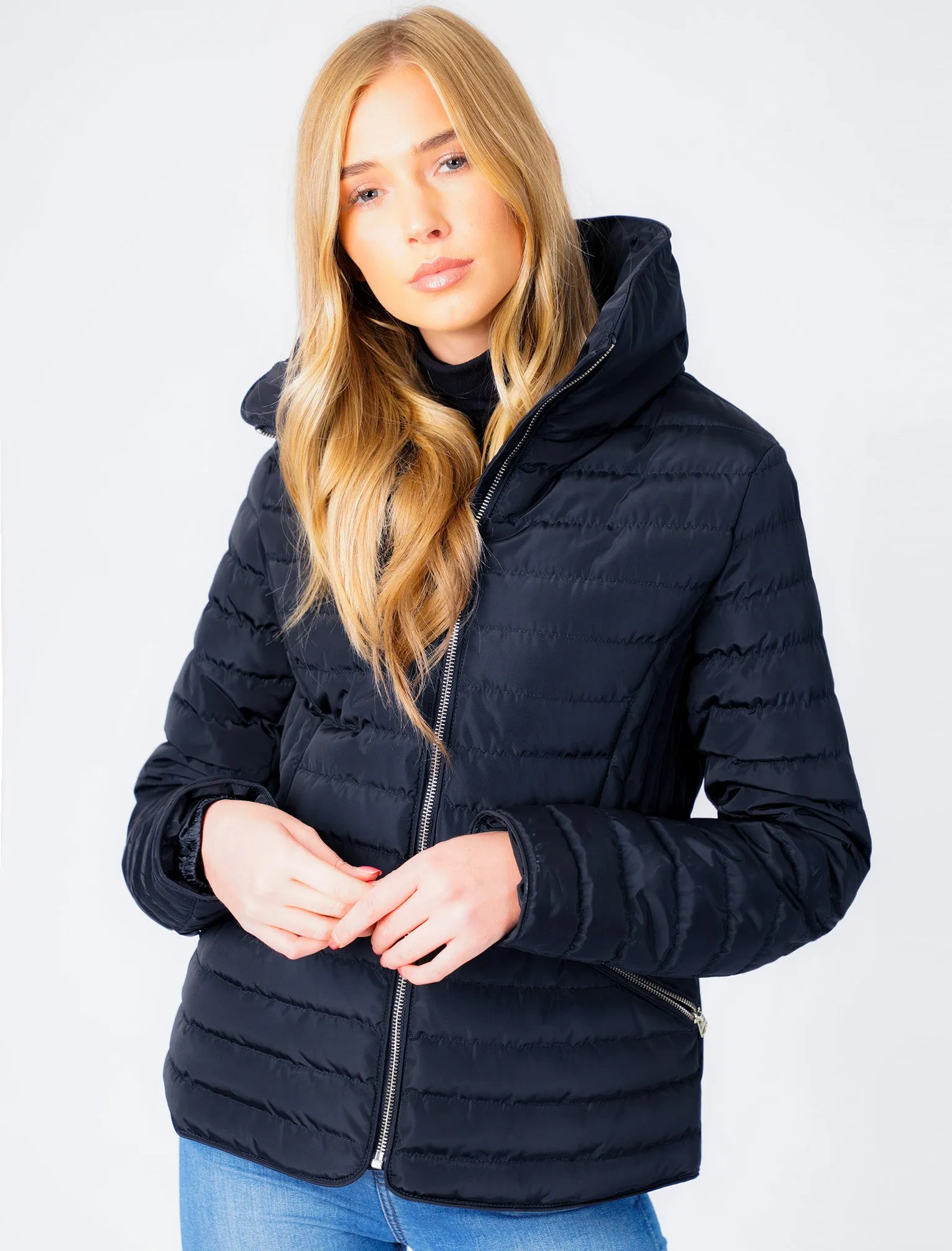 Zelda 2 Funnel Neck Quilted Jacket in Navy Blazer - Tokyo Laundry