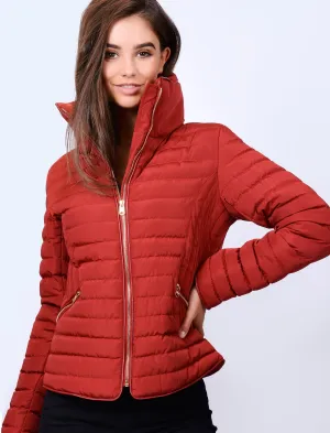 Zelda Funnel Neck Quilted Jacket in Brick Red - Tokyo Laundry