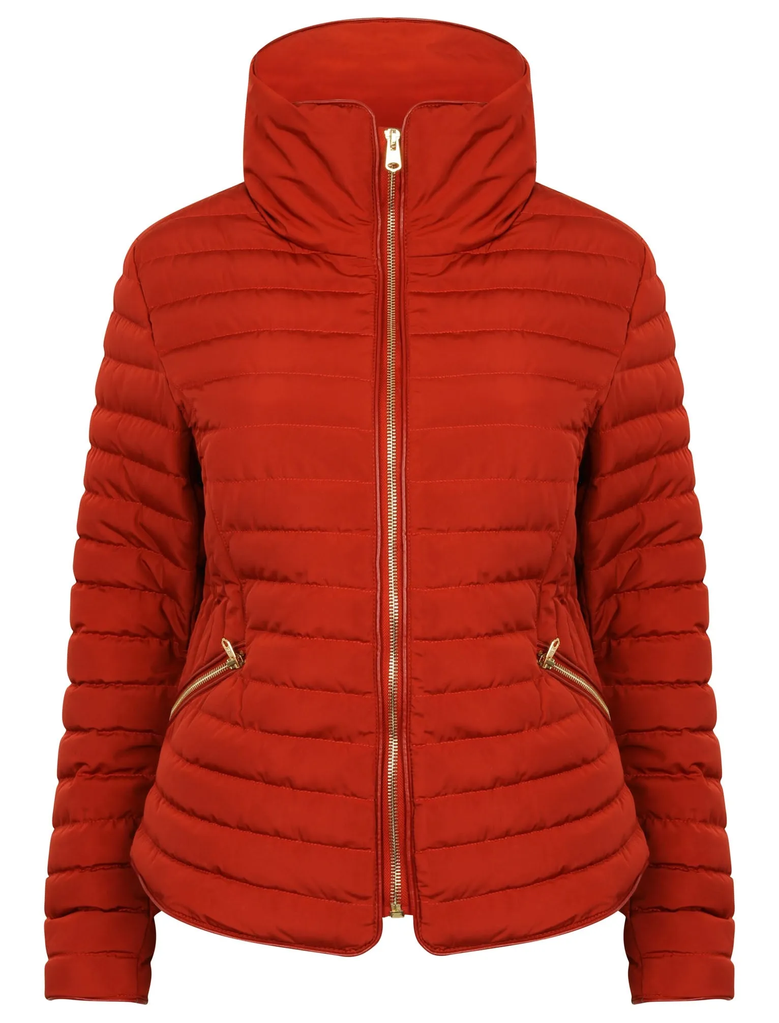 Zelda Funnel Neck Quilted Jacket in Brick Red - Tokyo Laundry